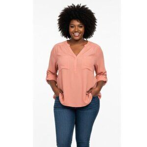 Torrid Harper Women's Plus Size Dusty Pink 3/4 Sleeve Relaxed Blouse